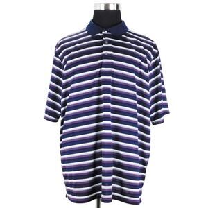 George Purple Blue White Striped Polyester Short Sleeve Polo Men 50-52 XXL Shirt